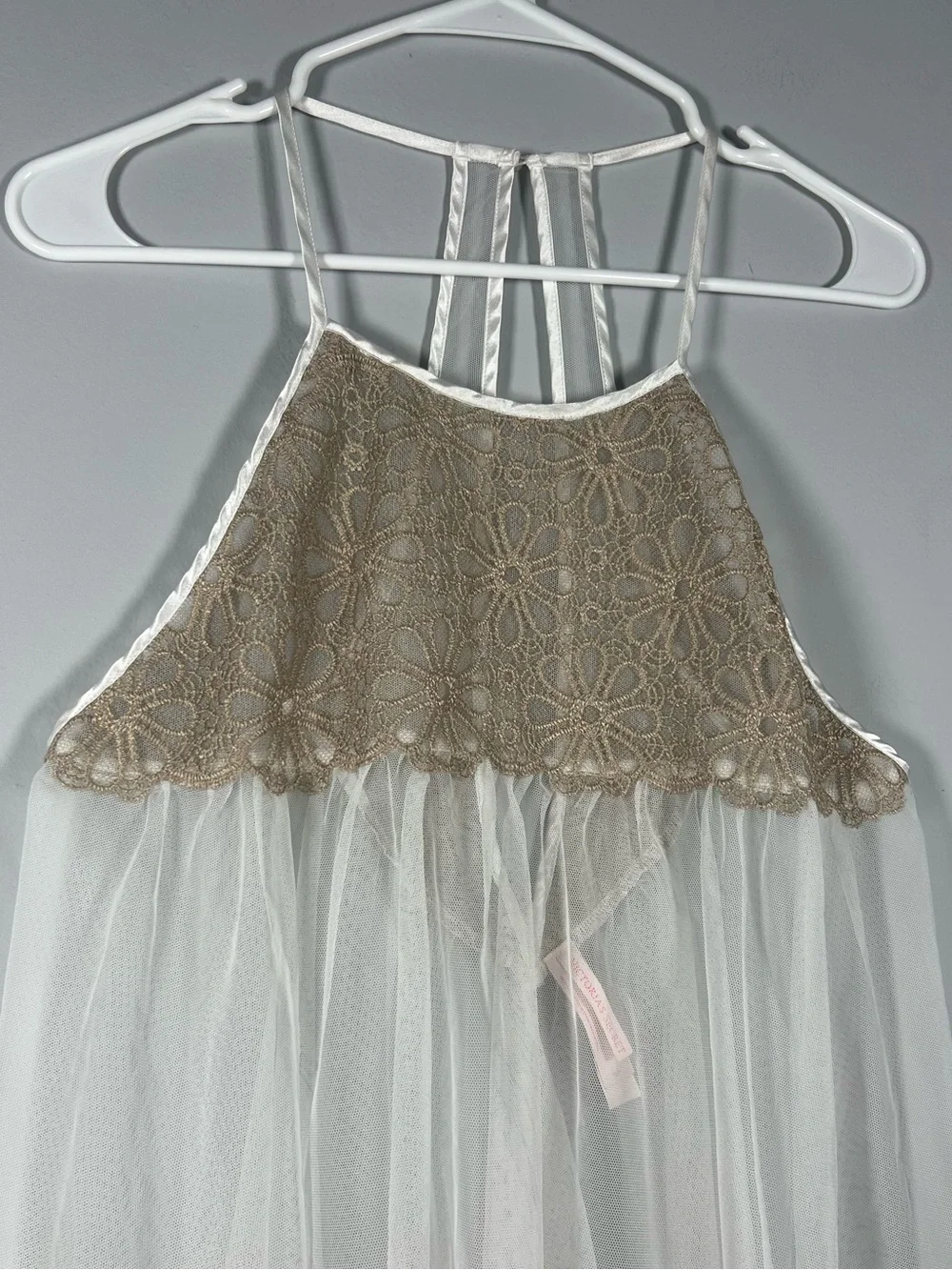 Victoria’s Secret Mesh Floral Crochet Top Chemise Lingerie Small
